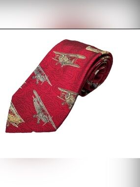 Robert Talbott Best of Class Tie Red 100% Silk Airplane Pattern Men’s Classic